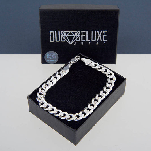 Unisex | Pulsera Tejido Barbada Cerrado Diamantado 8 mm – Plata Ley .925