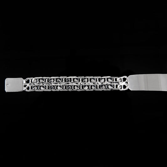 Unisex | Esclava Tejido Guchi Anilla Lisa Doble Eslabón 10 mm, Pulsera Para Hombre Y Mujer, De Plata Autentica Ley .925, Con Grabado, DUO DELUXE JOYAS