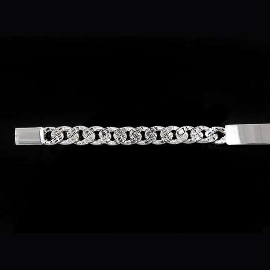 Unisex | Esclava Tejido Barbada Cubana Diamantada HM 8 mm, Pulsera Para Hombre Y Mujer, De Plata Autentica Ley .925, Con Grabado, DUO DELUXE JOYAS
