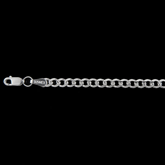 Unisex | Pulso Pulsera Tejido Barbada Cubana Diamantada 4 mm, Esclava Para Hombre Y Mujer De Plata Autentica Ley .925, DUO DELUXE JOYAS