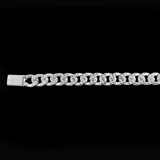 Unisex | Pulso Pulsera Tejido Barbada Cubana Diamantada HM 8 mm, Esclava Para Hombre Y Mujer De Plata Autentica Ley .925, DUO DELUXE JOYAS