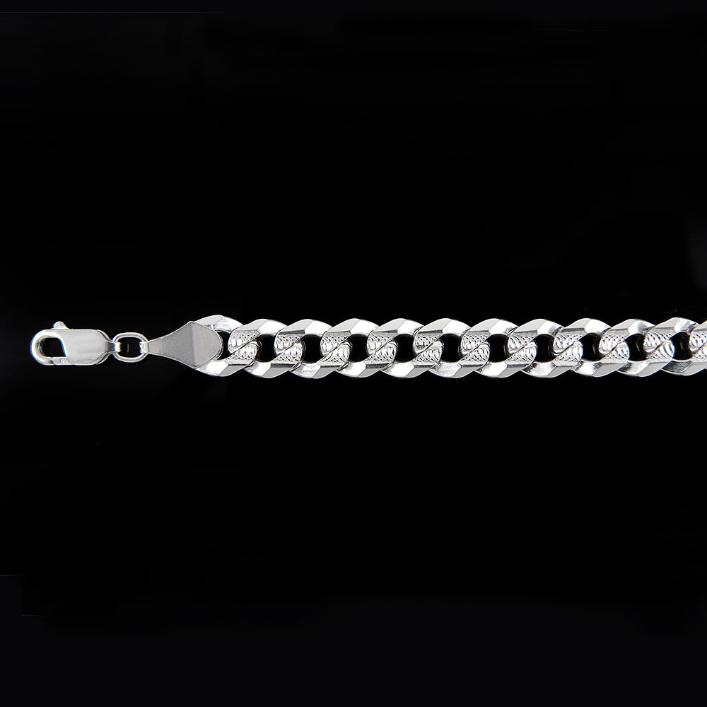 Unisex | Pulsera Tejido Barbada Cerrado Diamantado 8 mm – Plata Ley .925
