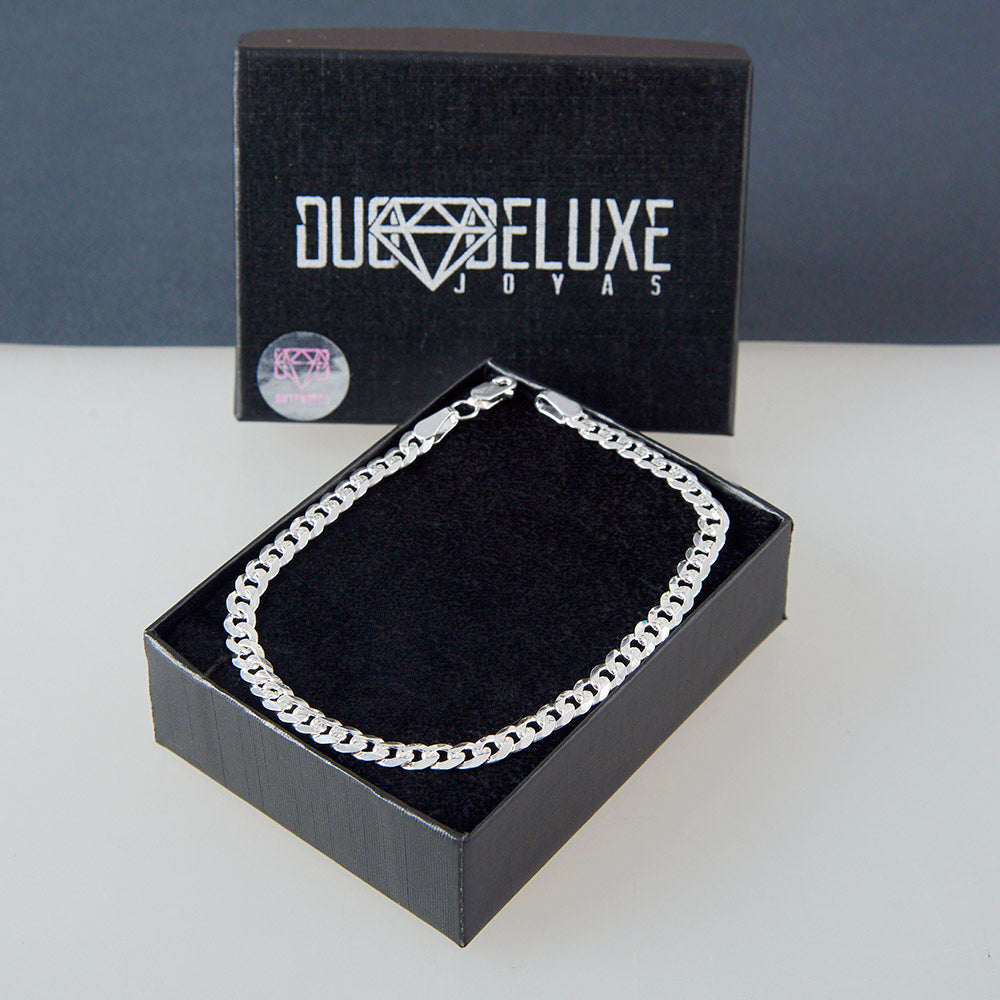Unisex | Pulsera Tejido Barbada Cerrado Diamantado 5 mm – Plata Ley .925
