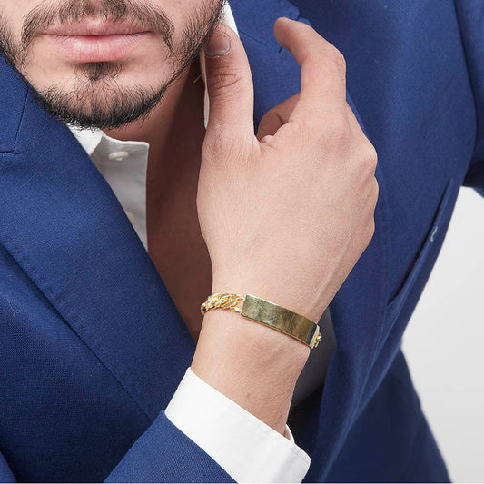 Unisex | Esclava Tejido Barbada Cubana HM Lisa 7 mm, Pulsera Para Hombre Y Mujer, De Plata Autentica Ley .925 Con Baño De Oro Italiano 24k, Con Grabado, DUO DELUXE JOYAS