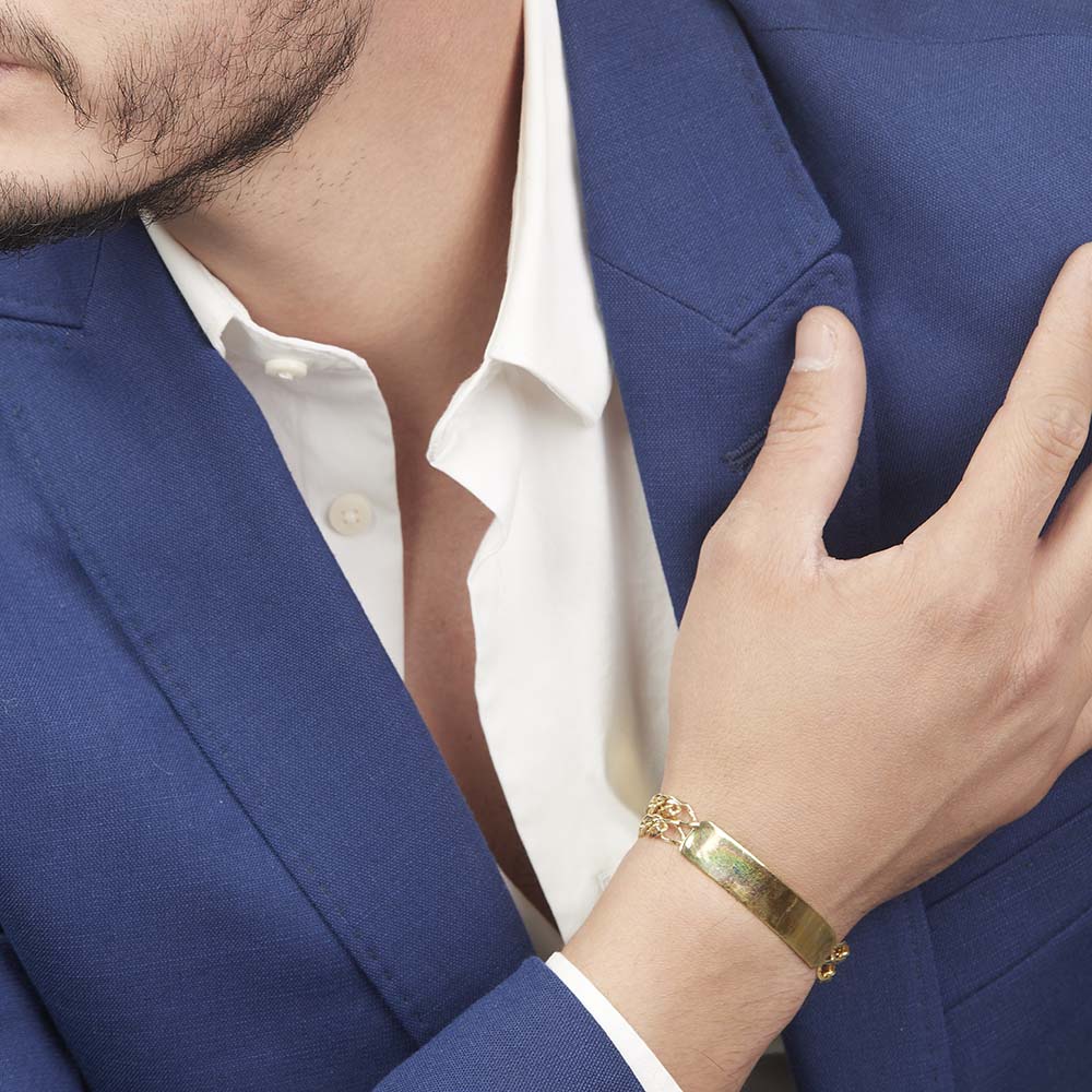 Hombre | Esclava Tejido Rombo Doble - 11 mm – Plata Con Baño De Oro 24k