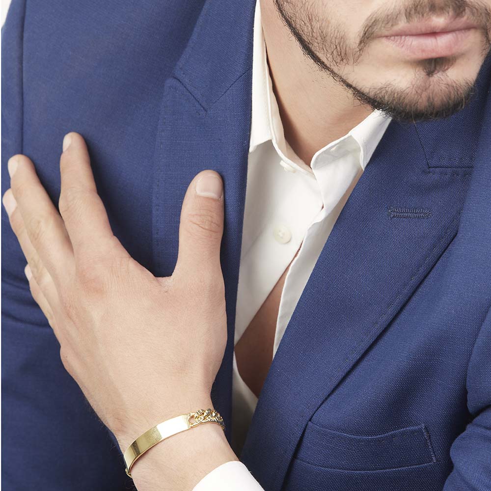 Hombre | Esclava Tejido Barbada HM Diamantada 8 mm – Plata Con Baño De Oro 24k