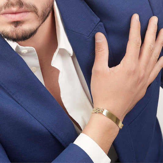 Unisex | Esclava Tejido Imperial Elegante Doble Eslabon 10 mm, Pulsera Para Hombre Y Mujer, De Plata Autentica Ley .925 Con Baño De Oro Italiano 24k, Con Grabado, DUO DELUXE JOYAS