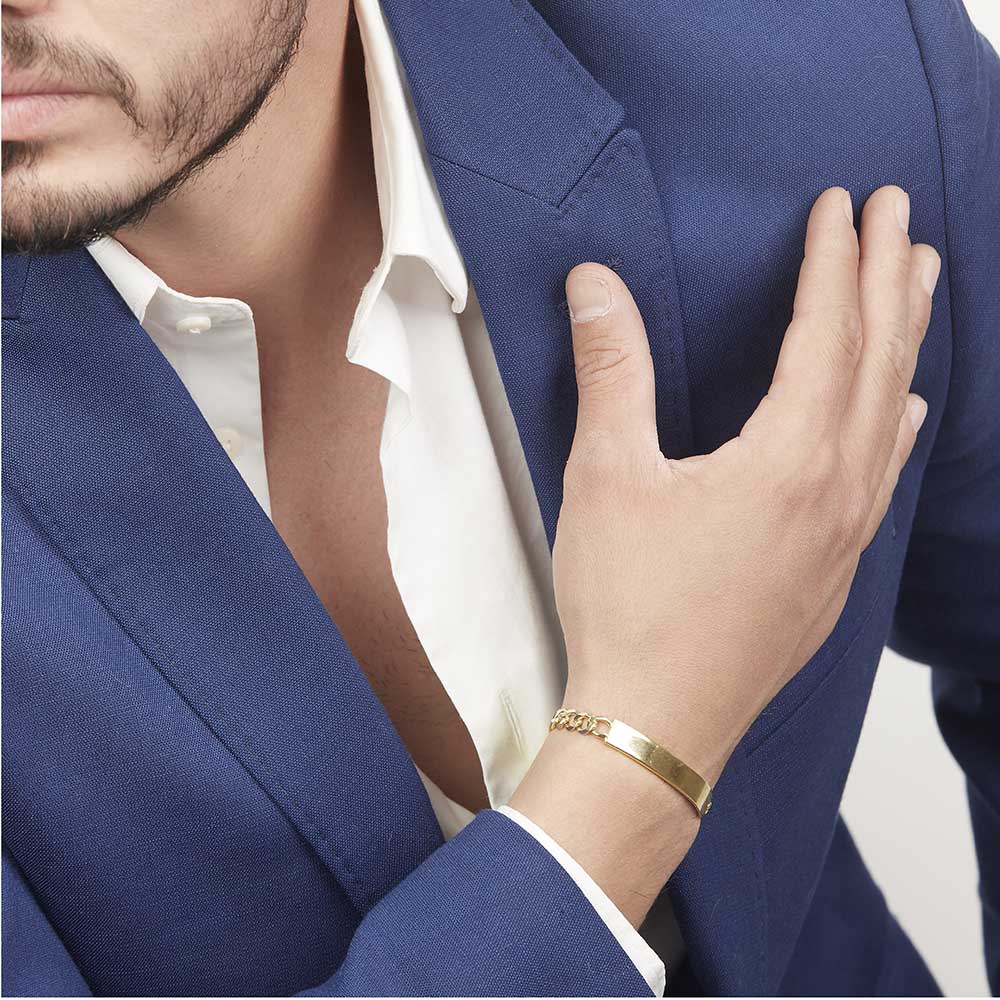 Hombre | Esclava Tejido Barbada Lisa 8 mm – Plata Con Baño De Oro 24k