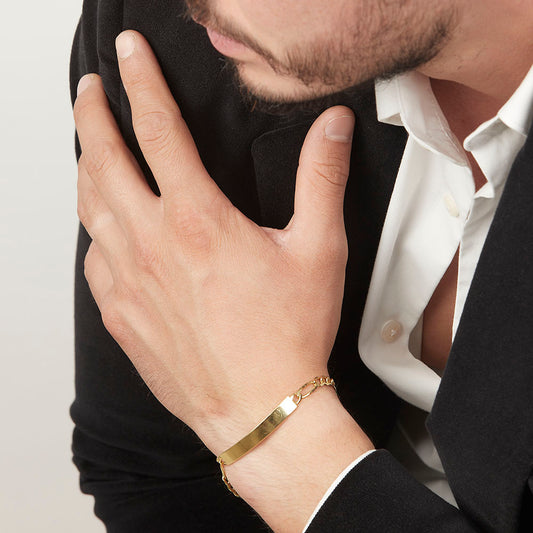 Unisex | Esclava Tejido Figaro 3:1 Lisa 5 mm, Pulsera Para Hombre Y Mujer, De Plata Autentica Ley .925 Con Baño De Oro Italiano 24k, Con Grabado, DUO DELUXE JOYAS