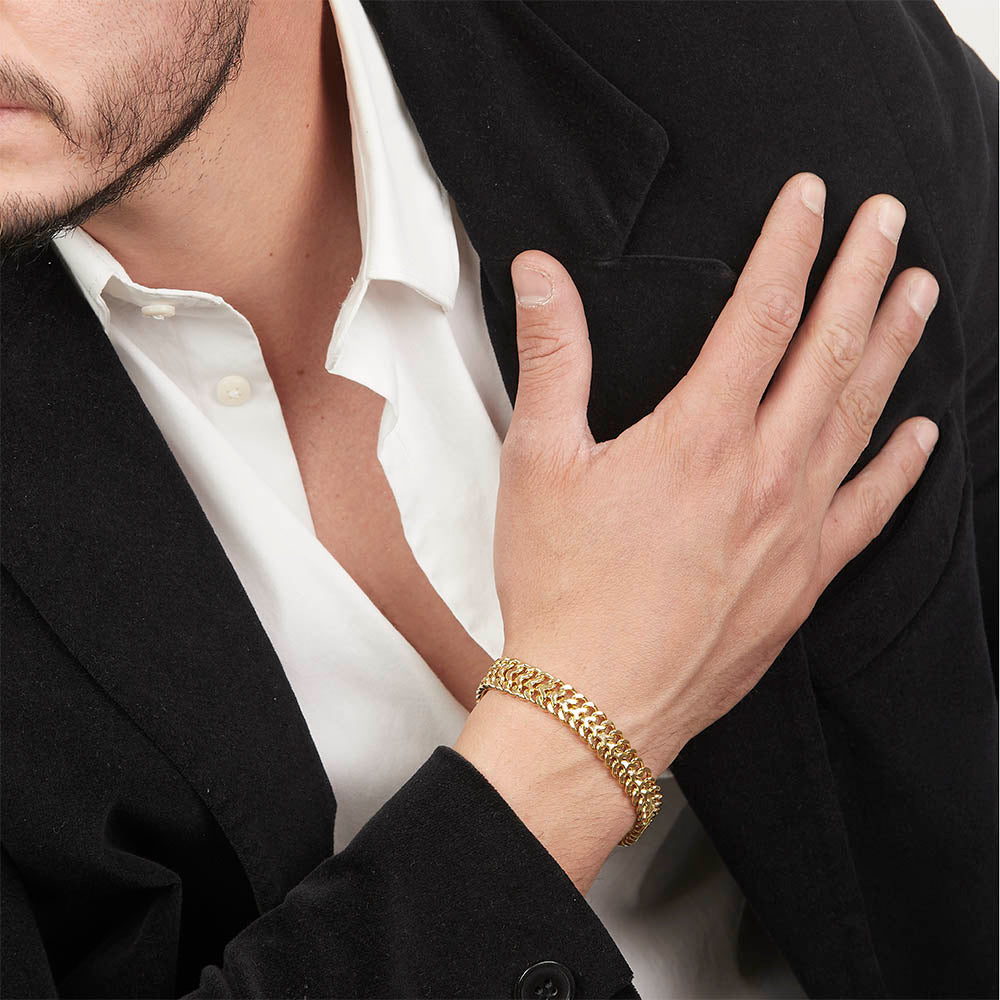 Unisex | Pulsera Tejido Cubano - 10 mm – Plata Con Baño De Oro Italiano 24k