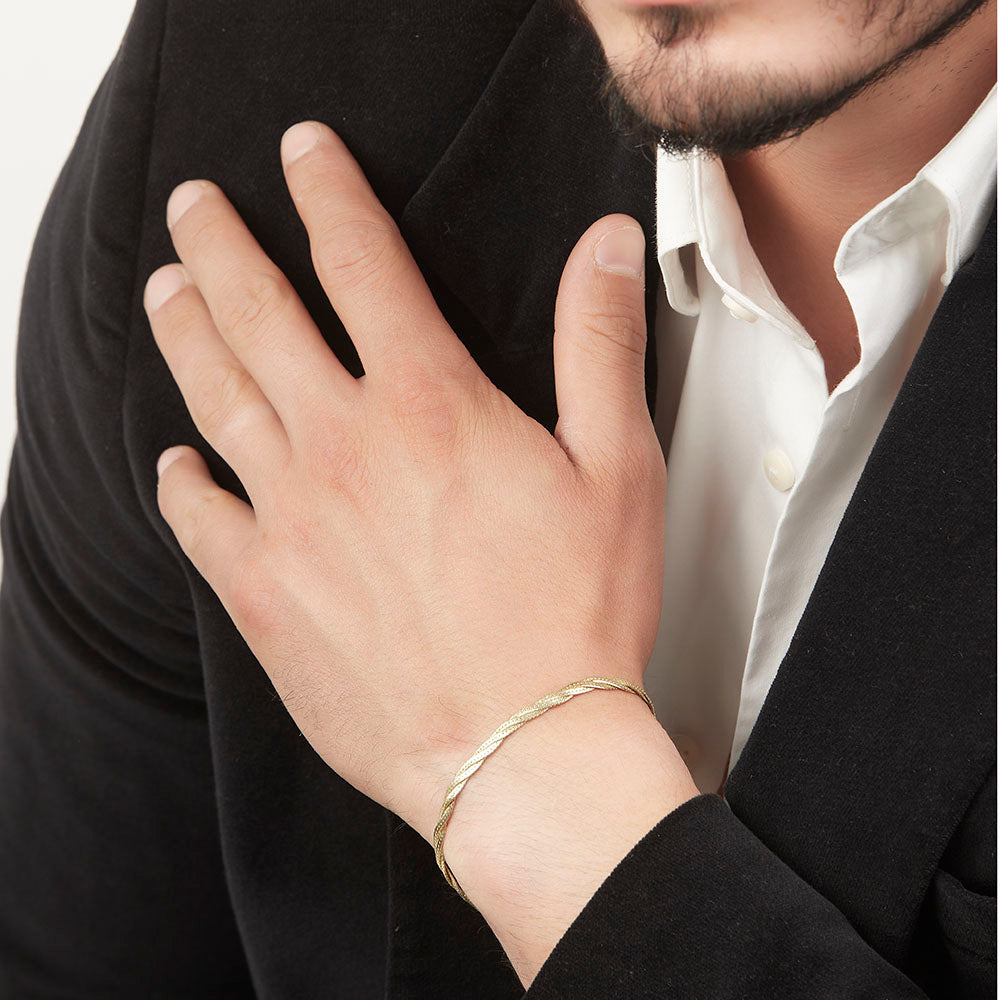 Unisex | Pulsera Tejido Trenzado Doble - 4 mm – Plata Con Baño De Oro Italiano 24k