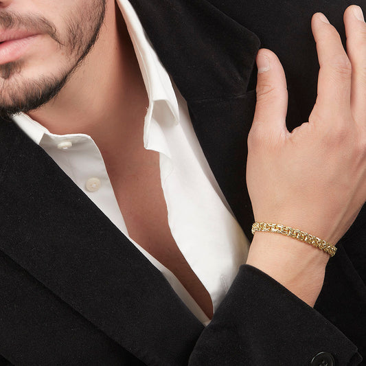 Unisex | Pulso Pulsera Tejido Chino 7 mm, Esclava Para Hombre Y Mujer De Plata Autentica Ley .925 Con Baño De Oro Italiano 24k, DUO DELUXE JOYAS