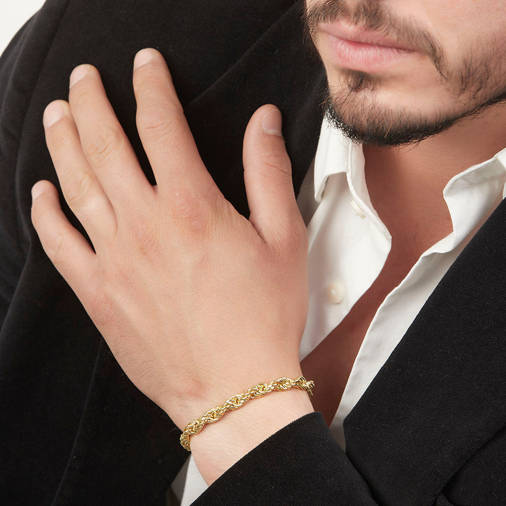 Unisex | Pulsera Tejido Torzal Relleno 5 mm – Plata Con Baño De Oro Italiano 24k