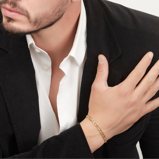 Unisex | Pulso Pulsera Tejido Figaro 3:1 Lisa 5 mm, Esclava Para Hombre Y Mujer De Plata Autentica Ley .925 Con Baño De Oro Italiano 24k, DUO DELUXE JOYAS