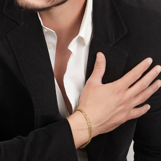 Unisex | Pulso Pulsera Tejido Cubana Doble Rombo 5 mm, Esclava Para Hombre Y Mujer De Plata Autentica Ley .925 Con Baño De Oro Italiano 24k, DUO DELUXE JOYAS