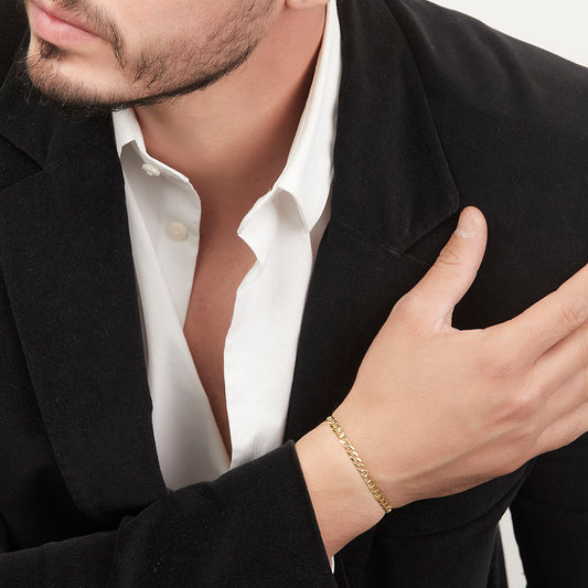 Unisex | Pulso Pulsera Tejido Barbada Cubana Lisa 4 mm, Esclava Para Hombre Y Mujer De Plata Autentica Ley .925 Con Baño De Oro Italiano 24k, DUO DELUXE JOYAS