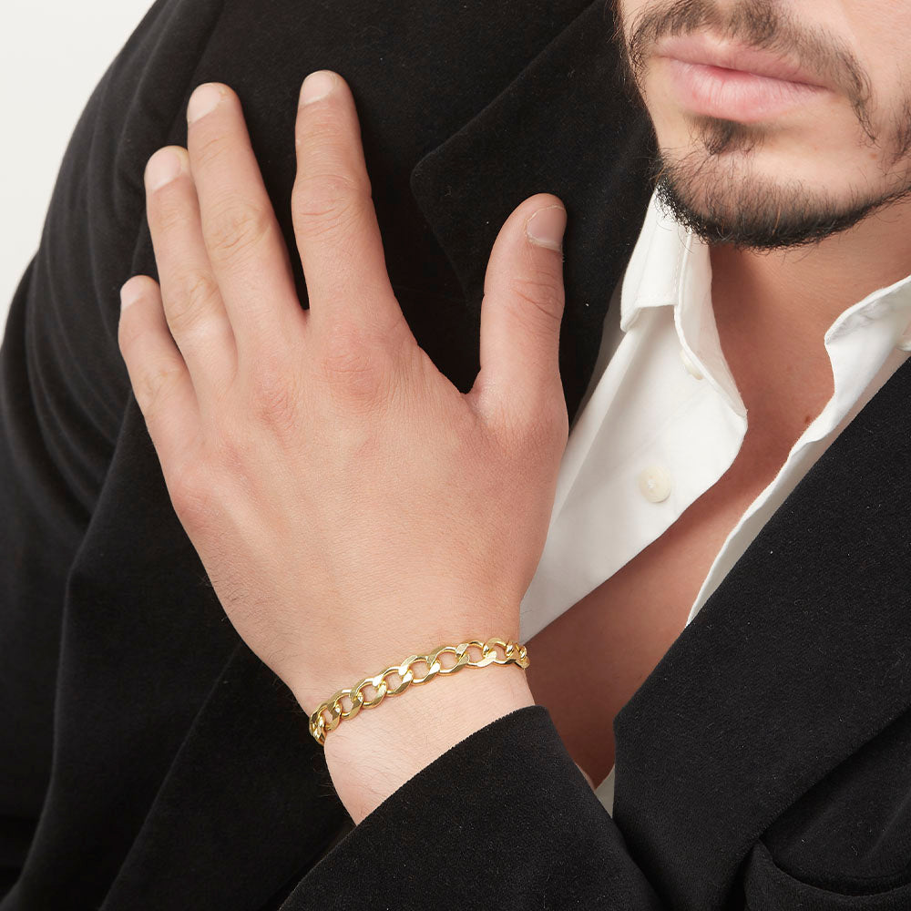 Unisex | Pulsera Tejido Barbada Abierto Liso 8 mm – Plata Con Baño De Oro Italiano 24k