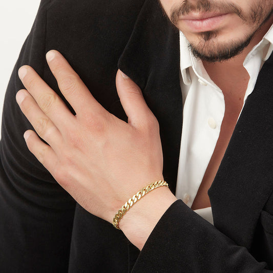 Unisex | Pulso Pulsera Tejido Barbada Cubana Lisa HM 8 mm, Esclava Para Hombre Y Mujer De Plata Autentica Ley .925 Con Baño De Oro Italiano 24k, DUO DELUXE JOYAS