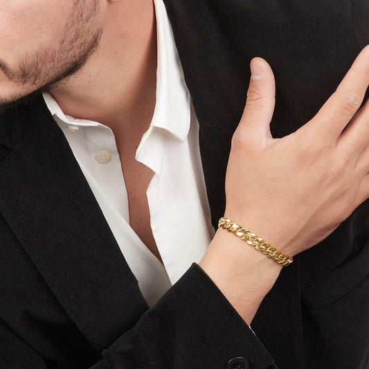 Unisex | Pulso Pulsera Tejido Barbada Cubana Lisa 8 mm, Esclava Para Hombre Y Mujer De Plata Autentica Ley .925 Con Baño De Oro Italiano 24k, DUO DELUXE JOYAS