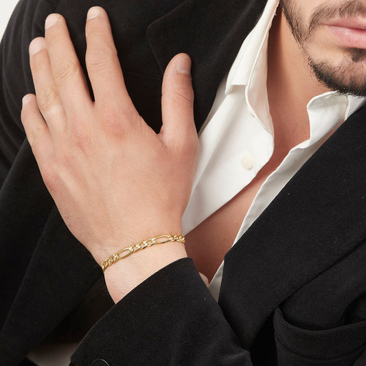 Unisex | Pulso Pulsera Tejido Figaro 3:1 Diamantada 6 mm, Esclava Para Hombre Y Mujer De Plata Autentica Ley .925 Con Baño De Oro Italiano 24k, DUO DELUXE JOYAS