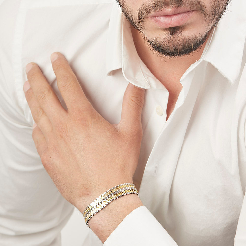 Unisex | Pulsera Tejido Rolex RRO - 12 mm – Plata Con Baño De Oro Italiano 24k