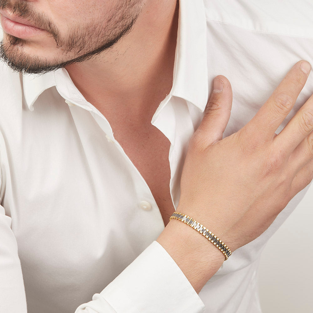 Unisex | Pulsera Tejido Rolex RON - 6 mm – Plata Con Baño De Oro Italiano 24k