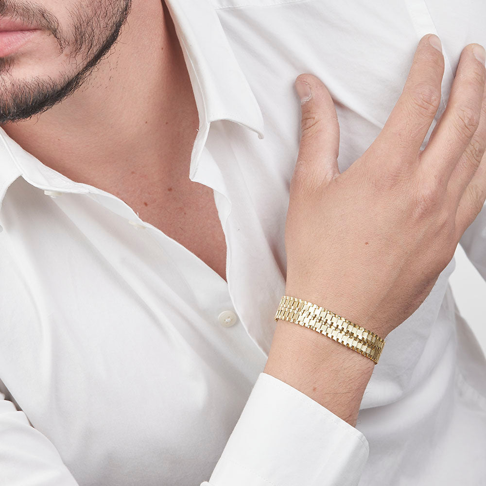 Unisex | Pulsera Tejido Rolex RO - 12 mm – Plata Con Baño De Oro Italiano 24k