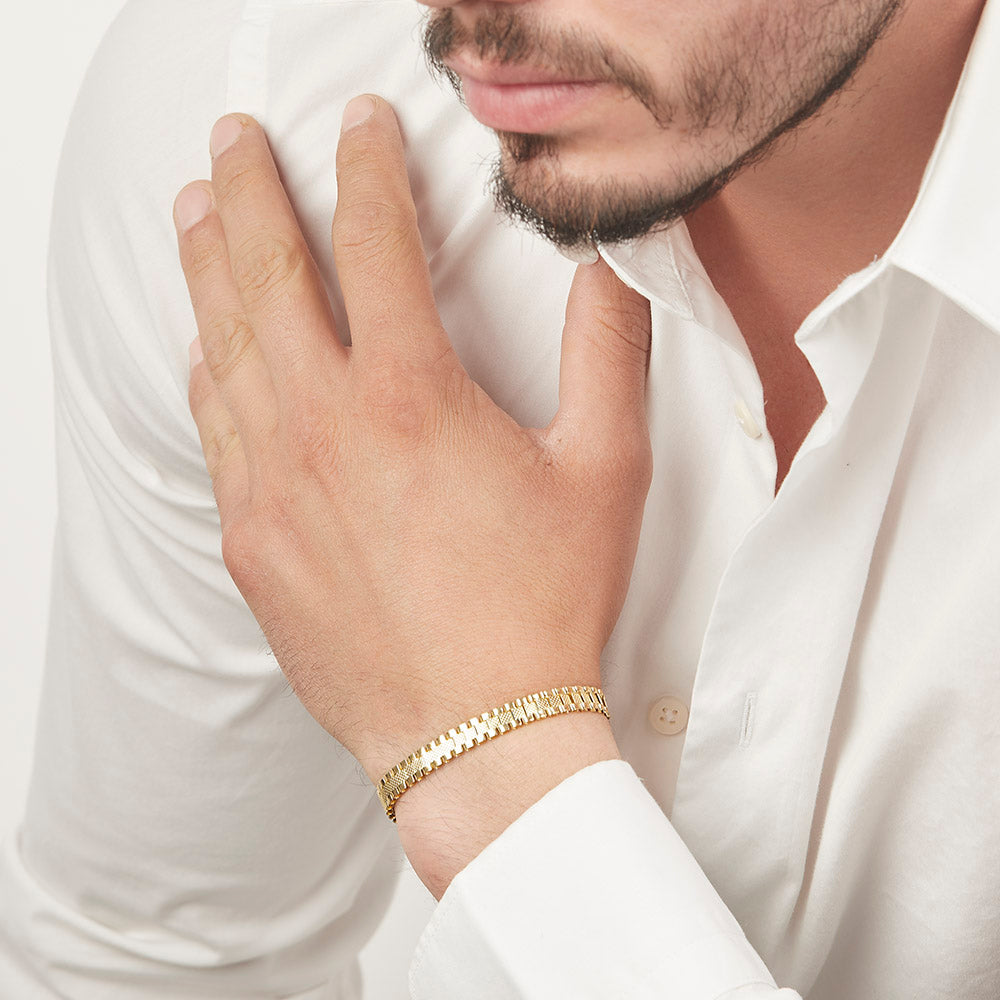 Unisex | Pulsera Tejido Rolex RO - 6 mm – Plata Con Baño De Oro Italiano 24k