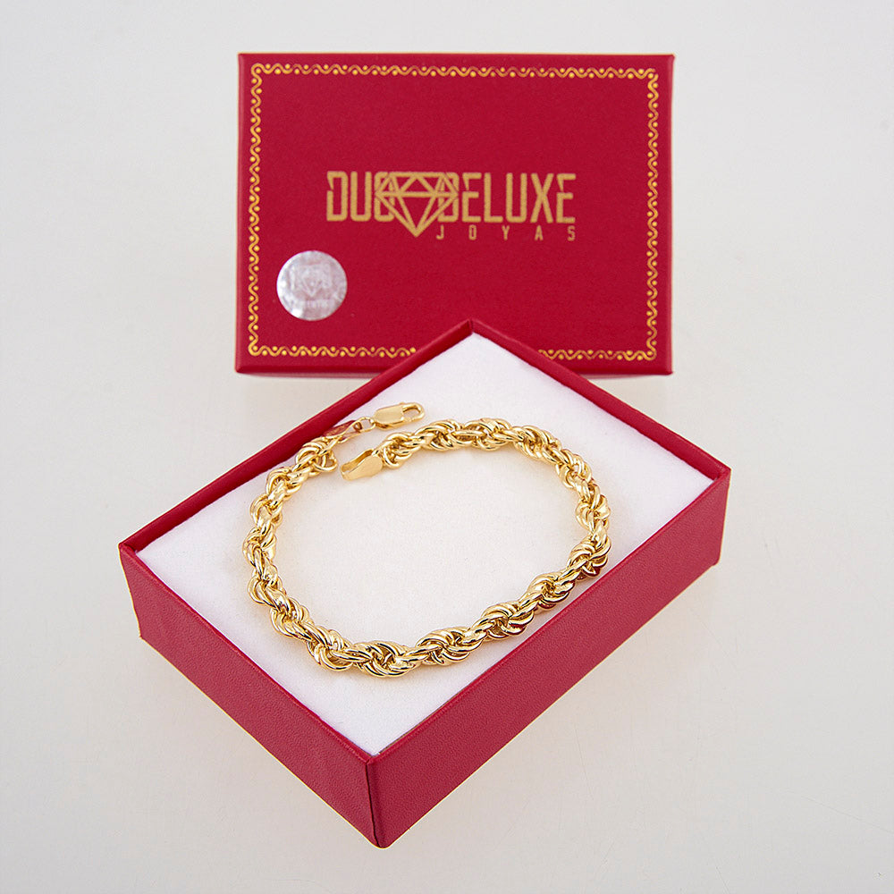 Unisex | Pulsera Tejido Torzal Relleno 5 mm – Plata Con Baño De Oro Italiano 24k