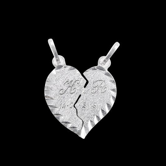 Parejas | Dije De Corazon Duo, Personalizable Con Grabado, Opciòn De Dividirse A La Mitad, Para Parejas, De Plata Autentica Ley.925 DUO DELUXE JOYAS