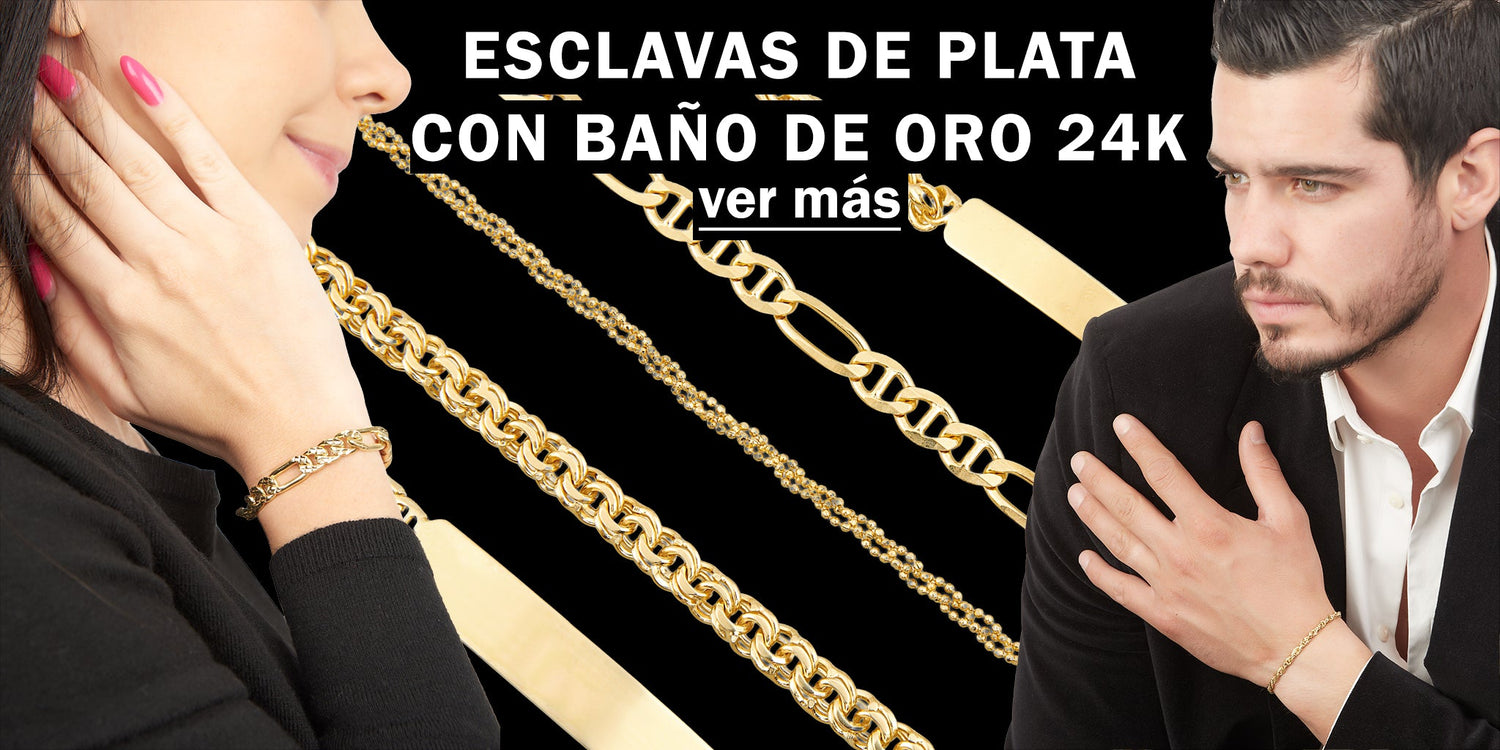 Esclavas Y Pulseras De Plata Con Baño De Oro Italiano 24k
