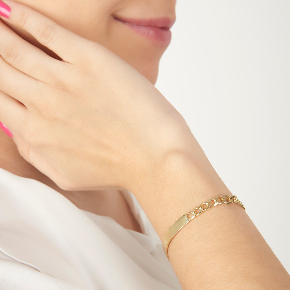 Parejas | Duo De Esclavas Tejido Barbada Cubana Para Parejas, De Plata Autentica Ley .925 Con Baño De Oro Italiano 24k, Con Grabado, DUO DELUXE JOYAS