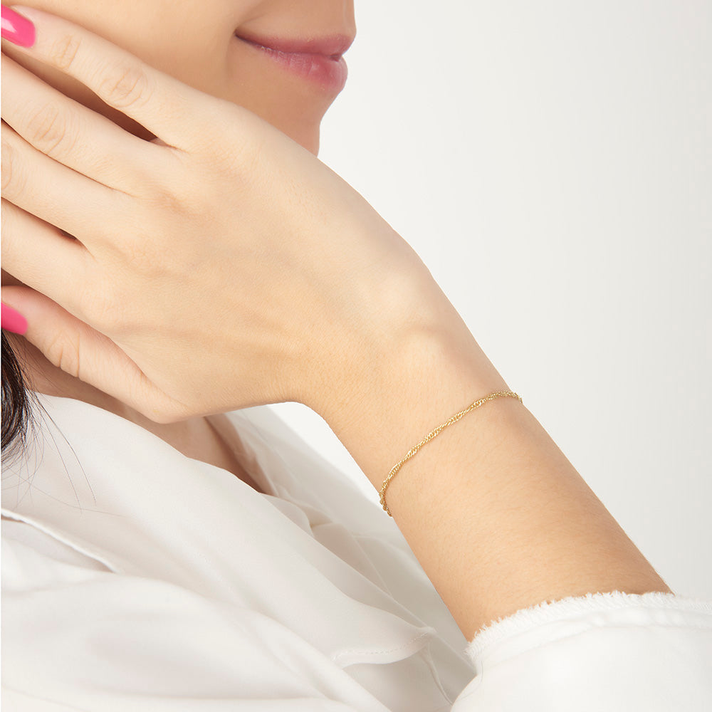 Mujer | Pulso Pulsera Tejido Singapur 2 mm, Esclava Para Mujer De Plata Autentica Ley .925 Con Baño De Oro Italiano De 24k, DUO DELUXE JOYAS