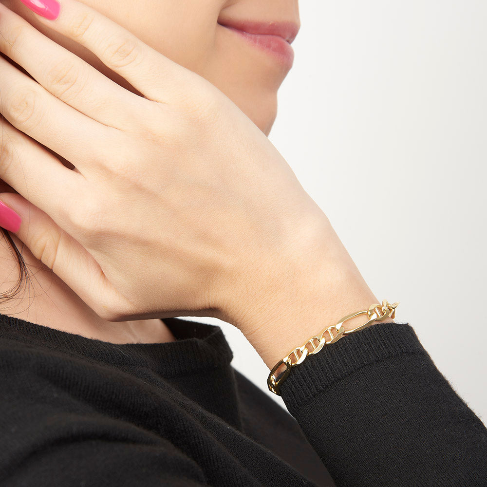 Unisex | Pulso Pulsera Tejido Figaruchi Lisa 6 mm, Esclava Para Hombre Y Mujer De Plata Autentica Ley .925 Con Baño De Oro Italiano 24k, DUO DELUXE JOYAS