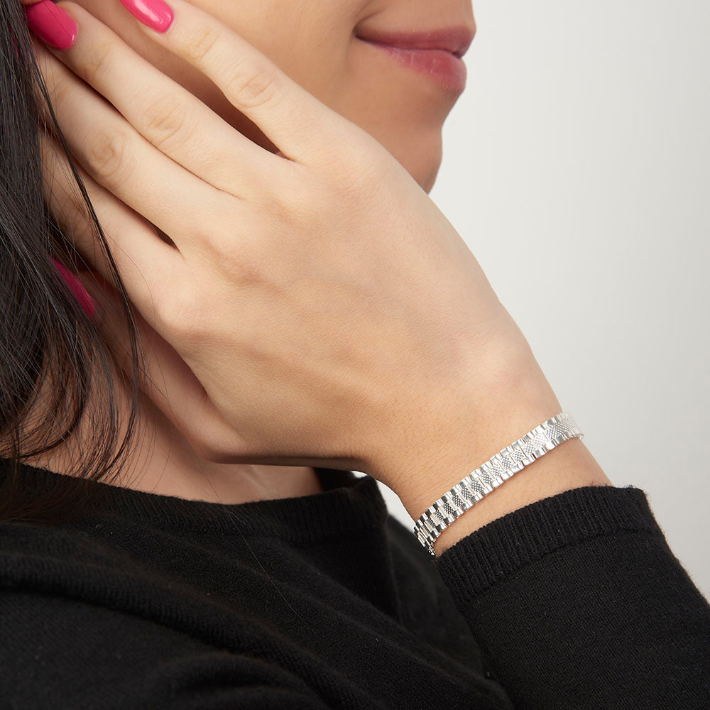 Pulsera Esclava Tejido Rolex Elegante 6 mm, Plata Ley .925, Para Hombre y Mujer | DUO DELUXE JOYAS