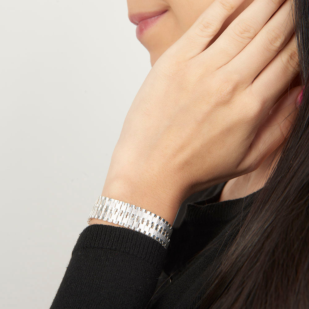 Pulsera Esclava Tejido Rolex Elegante 12 mm, Plata Ley .925, Para Hombre y Mujer | DUO DELUXE JOYAS