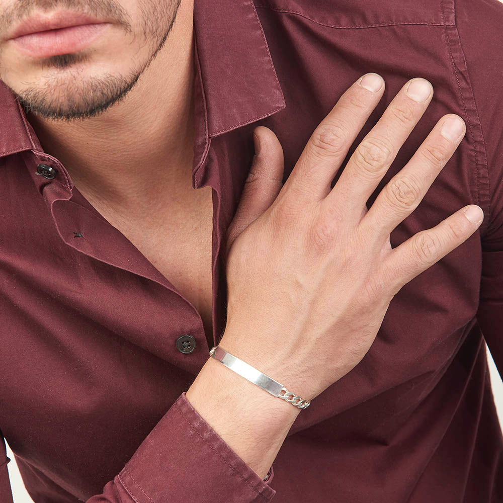 Parejas | Duo De Esclavas Tejido Barbada Cubana Lisa Para Parejas, De Plata Autentica Ley .925, Con Grabado, DUO DELUXE JOYAS