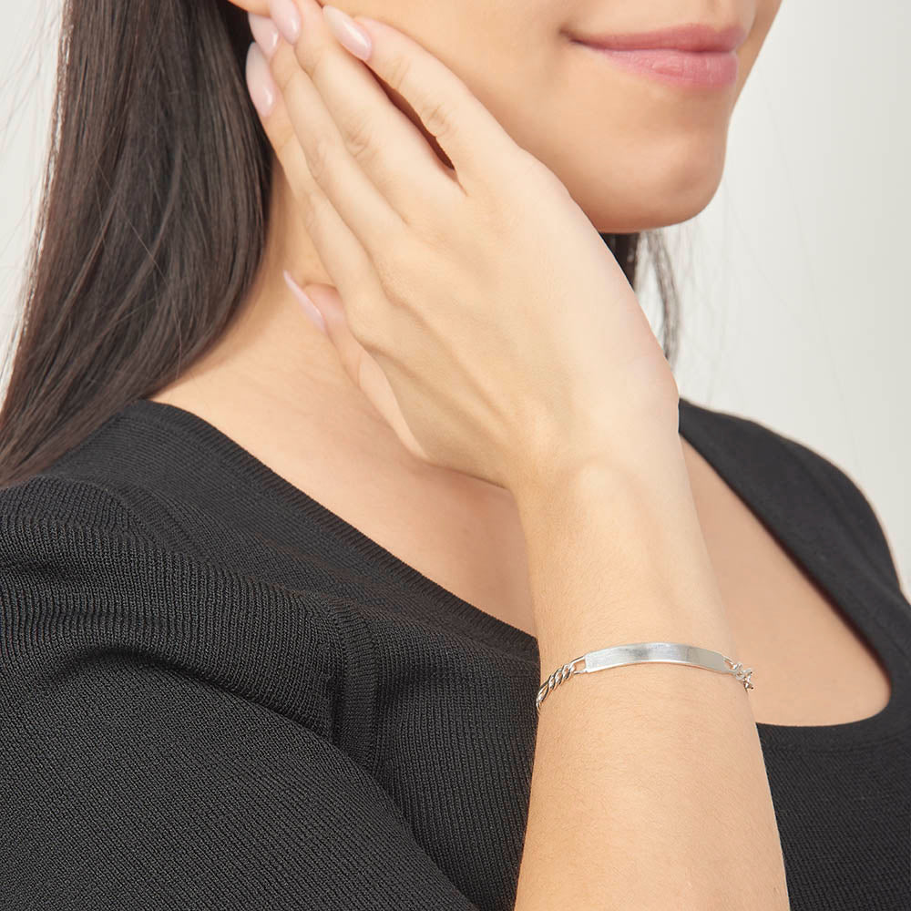 Parejas | Duo De Esclavas Tejido Cartier Figaro 3:1 Lisas Para Parejas, De Plata Autentica Ley .925, Con Grabado, DUO DELUXE JOYAS