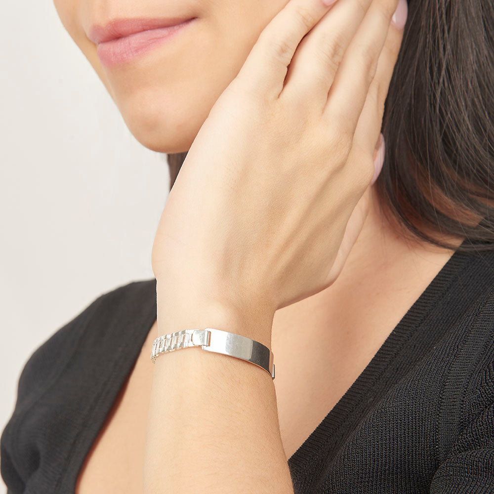 Parejas | Duo De Esclavas Tejido Rolex Elegante Para Parejas, De Plata Autentica Ley .925, Con Grabado, DUO DELUXE JOYAS