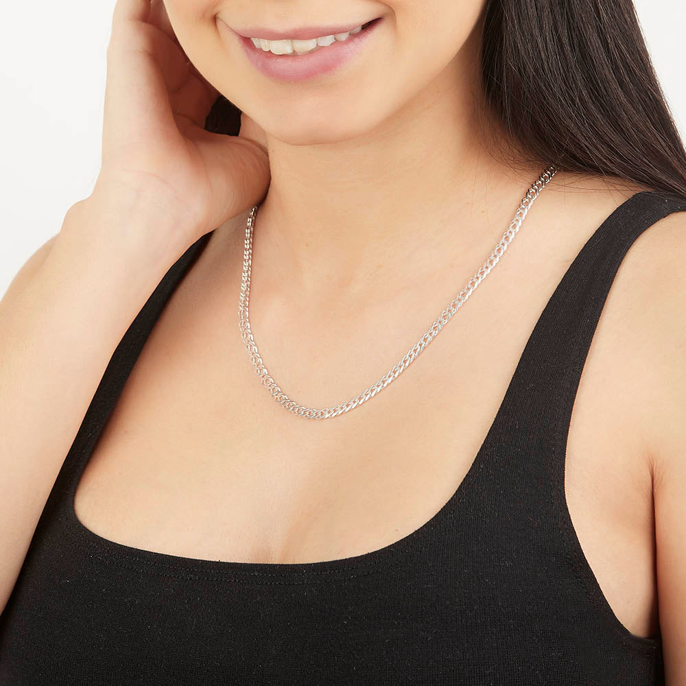 Unisex | Cadena Tejido Cubana Doble Rombo - 4 mm x 50 cm, Collar Para Hombre Y Mujer, De Plata Autentica Ley .925, DUO DELUXE JOYAS