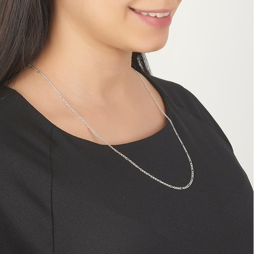 Unisex | Cadena Tejido Figaro 3:1 Diamantada - 2 mm x 50 cm, Collar Para Hombre Y Mujer, De Plata Autentica Ley .925, DUO DELUXE JOYAS