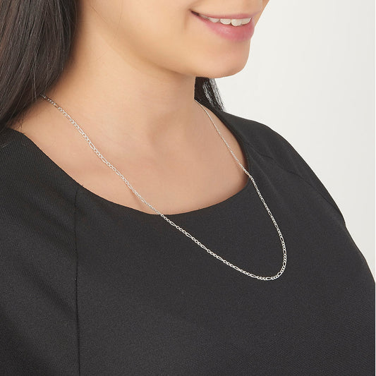 Unisex | Cadena Tejido Figaro 3:1 Diamantada - 2 mm x 50 cm, Collar Para Hombre Y Mujer, De Plata Autentica Ley .925, DUO DELUXE JOYAS