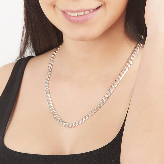 Unisex | Cadena Tejido Barbada Cubana Diamantada - 7 mm x 50 cm, Collar Para Hombre Y Mujer, De Plata Autentica Ley .925, DUO DELUXE JOYAS