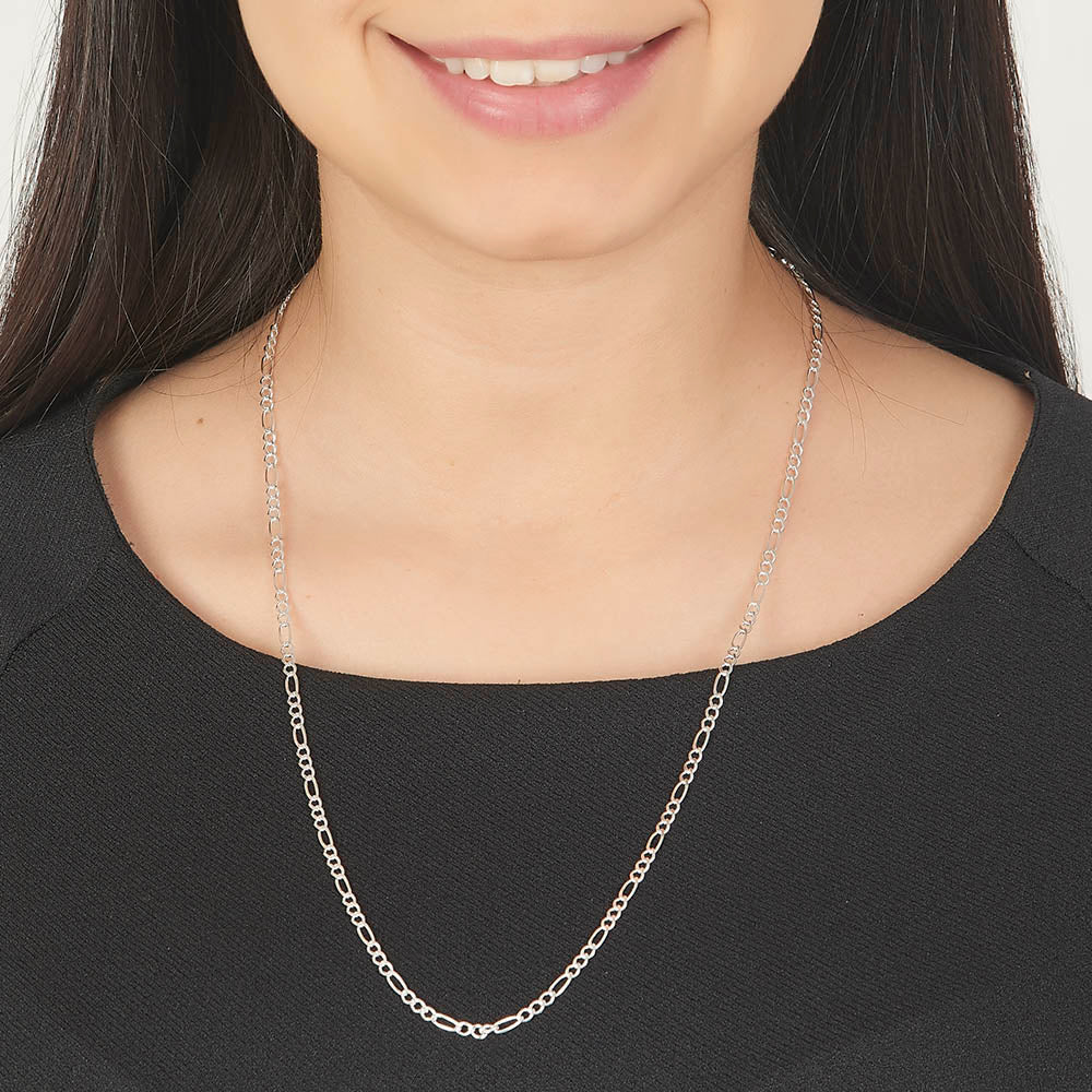 Unisex | Cadena Tejido Figaro 3:1 Diamantada - 3 mm x 60 cm, Collar Para Hombre Y Mujer, De Plata Autentica Ley .925, DUO DELUXE JOYAS