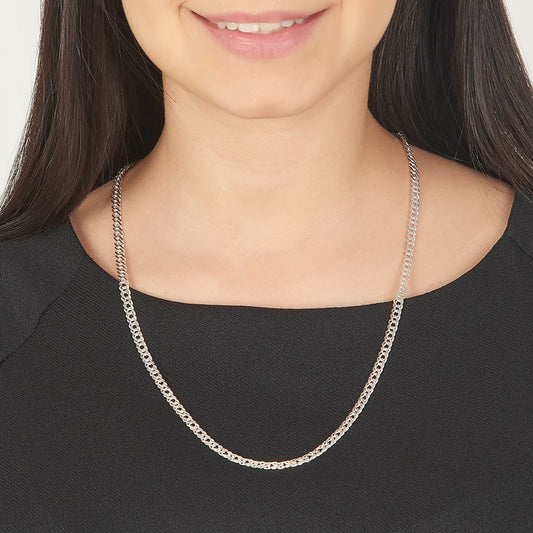 Unisex | Cadena Tejido Cubana Doble Rombo - 4 mm x 60 cm, Collar Para Hombre Y Mujer, De Plata Autentica Ley .925, DUO DELUXE JOYAS