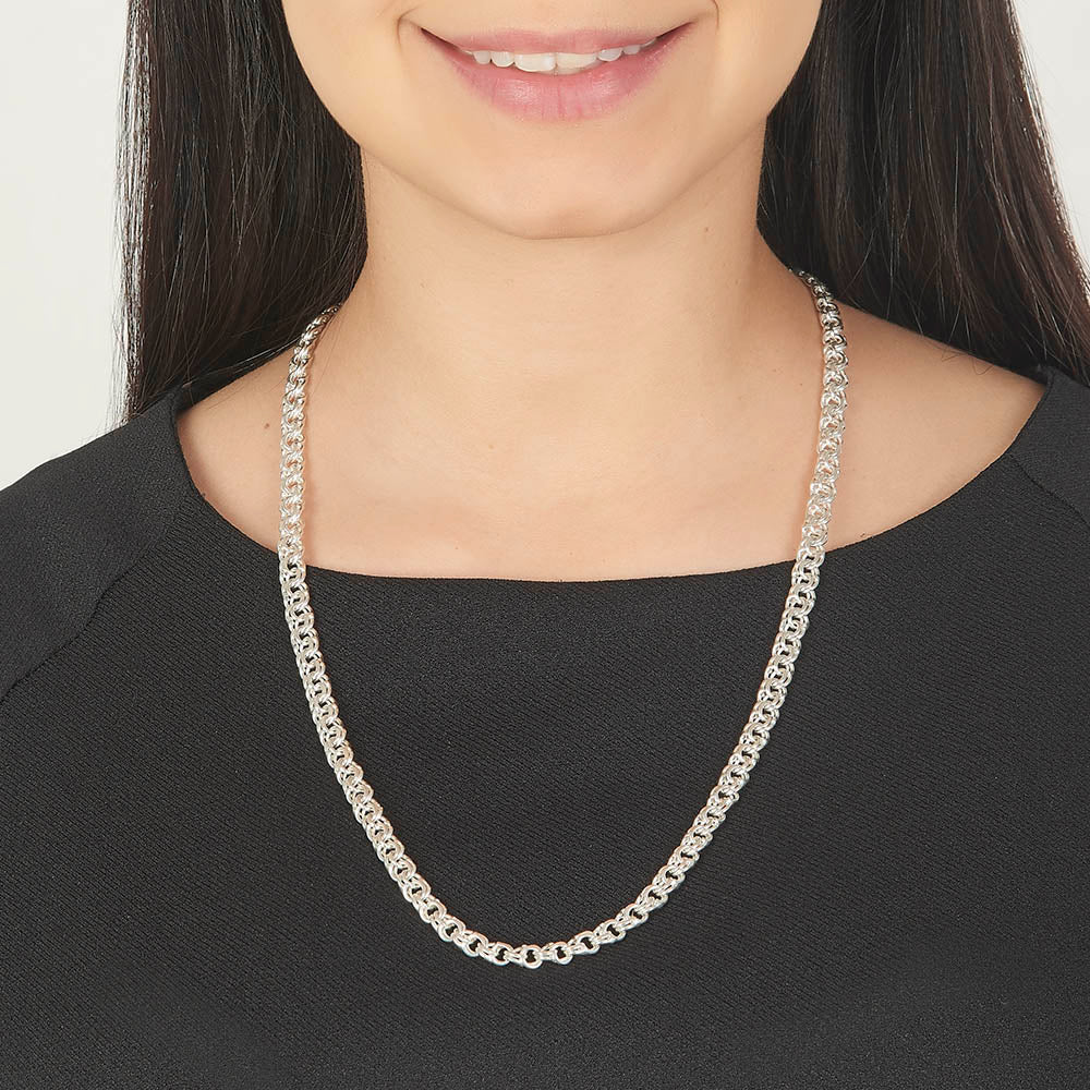 Unisex | Cadena Tejido Chino - 7 mm x 60 cm, Collar Para Hombre Y Mujer, De Plata Autentica Ley .925, DUO DELUXE JOYAS