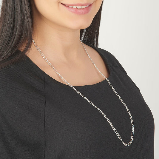 Unisex | Cadena Tejido Figaro 3:1 Diamantada - 4 mm x 70 cm, Collar Para Hombre Y Mujer, De Plata Autentica Ley .925, DUO DELUXE JOYAS