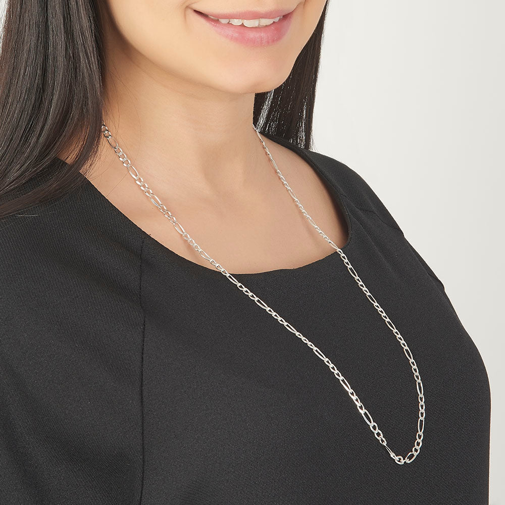 Unisex | Cadena Tejido Figaro 3:1 Lisa - 4 mm x 70 cm, Collar Para Hombre Y Mujer, De Plata Autentica Ley .925, DUO DELUXE JOYAS