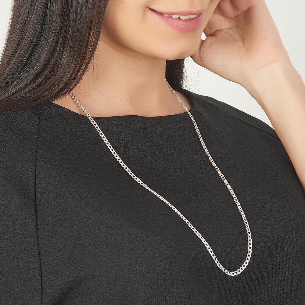 Unisex | Cadena Tejido Barbada Cubana Diamantada - 4 mm x 70 cm, Collar Para Hombre Y Mujer, De Plata Autentica Ley .925, DUO DELUXE JOYAS