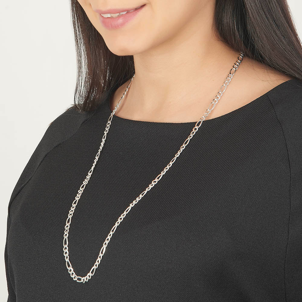 Unisex | Cadena Tejido Figaro 3:1 Diamantada - 5 mm x 70 cm, Collar Para Hombre Y Mujer, De Plata Autentica Ley .925, DUO DELUXE JOYAS